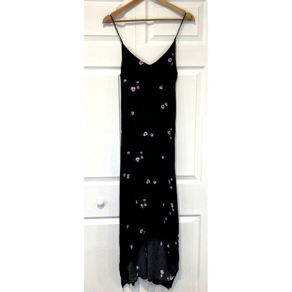 Equipment‎ Femme Womens Slip Dress L Black Floral Print Maxi High Low Elegant - Picture 3 of 12